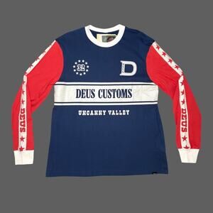 Deus Ex Machina Box Fit Round Up Long Sleeve Tee Red Blue Size XL NWT